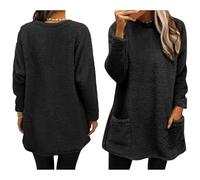 Kueohse Suéteres Cómodos y Acogedores para Mujer, de Larga, Cuello Redondo, Ligeros, Informales, Tipo Pullover, para Invierno. Negro XXXL