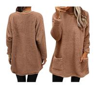 Kueohse Suéteres Cómodos y Acogedores para Mujer, de Larga, Cuello Redondo, Ligeros, Informales, Tipo Pullover, para Invierno. Marrón XXXL