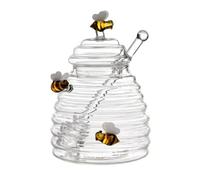 Kueohse Tanque de Vidrio en Forma de Panal, Herramientas de Cocina, Contenedor de Almacenamiento de Miel con Cucharón y Tapa, Botella de Miel para Fiesta, Cocina, Hogar