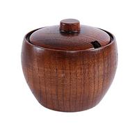 Kueohse Tarro de de Madera Maciza Azucarero Caja de Condimentos de Sal y Pimienta Estilo JaponéS con y Herramienta de Cocina con Tapa