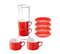 Kueohse Tazas de Capuchino Apilables de Porcelana con Platillos y Soporte de Metal, Tazas de Espresso para Café con Leche, Café de Especialidad A