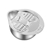 Kueohse Tazón Colador para Lavar Arroz, Enjuagador de Arroz de Acero Inoxidable, Tazón para Lavar con Rallador, Colador de Arroz con Escurridores Laterales