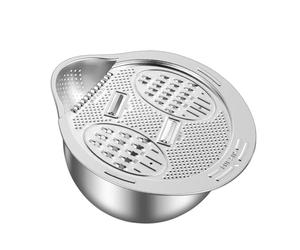 Kueohse Tazón Colador para Lavar Arroz, Enjuagador de Arroz de Acero Inoxidable, Tazón para Lavar con Rallador, Colador de Arroz con Escurridores Laterales