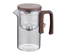 Kueohse Tetera de Vidrio de 720 Ml con Recipiente Interior Separador de Agua, Interruptor Magnético de un, Tetera con Filtro, Juego de Tazas con de Madera