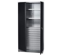 Küpper Armario alto 70599, 91 x 180 x 45 cm, 2 estantes estables con capacidad de carga de 75 kg cada uno, 10 cajones con rodamiento de bolas (negro)