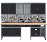 Küpper Juego de banco de trabajo 70412-9, ancho 240 cm, banco de trabajo, armario colgante, pared perforada (negro, 240 x 204 cm (An x Al))