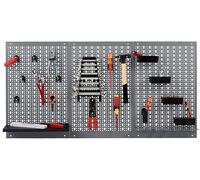 Küpper Panel perforado 70108 - Panel de herramientas de 3 piezas con 12 ganchos - 120 x 60 cm - Chapa de acero - Fabricado en Alemania - Incluye material de montaje (gris claro)