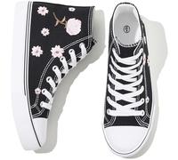 kufeiti Women's Embroidered High Top Canvas Sneaker Black Lace-up Comfortable Casual Fashion Sneaker(Embroidery Black, US7)
