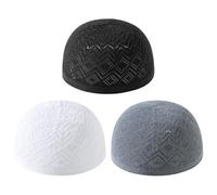 Kufi - Gorro de poliéster elástico bordado Islå Prayer Cap 22.83 pulgadas | Gorro de calavera Taqiyah, Topi de ganchillo transpirable, gorro de punto suave, regalo para papá, abuelo, marido, etc