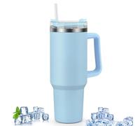 Kuhajancood Vaso de 40 onzas con popote y tapa, 1200 ml de acero inoxidable aislado al vacío, taza de café para automóvil, botella de agua aislada al vacío para bebidas frías y calientes
