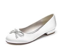 KUHAOFEU Ballet Flats Round Toe Slip On Walking Shoes Crystal Bow Wedding Dress Shoes Comfort Soft Flats de Las Mujeres,Blanca,37 EU