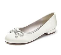 KUHAOFEU Ballet Flats Round Toe Slip On Walking Shoes Crystal Bow Wedding Dress Shoes Comfort Soft Flats de Las Mujeres,Marfil,41 EU