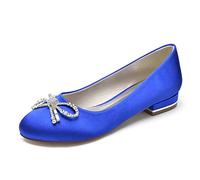 KUHAOFEU Ballet Flats Round Toe Slip On Walking Shoes Crystal Bow Wedding Dress Shoes Comfort Soft Flats de Las Mujeres,Azul,39 EU