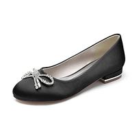 KUHAOFEU Ballet Flats Round Toe Slip On Walking Shoes Crystal Bow Wedding Dress Shoes Comfort Soft Flats de Las Mujeres,Negro,39 EU