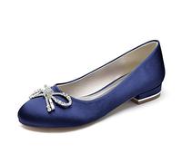 KUHAOFEU Ballet Flats Round Toe Slip On Walking Shoes Crystal Bow Wedding Dress Shoes Comfort Soft Flats de Las Mujeres,Armada,39 EU