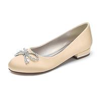 KUHAOFEU Ballet Flats Round Toe Slip On Walking Shoes Crystal Bow Wedding Dress Shoes Comfort Soft Flats de Las Mujeres,Champagne,43 EU