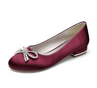 KUHAOFEU Ballet Flats Round Toe Slip On Walking Shoes Crystal Bow Wedding Dress Shoes Comfort Soft Flats de Las Mujeres,Burgundy,38 EU