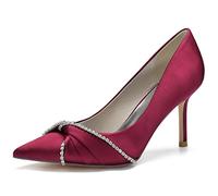 KUHAOFEU Bombas De Tacón Alto con Punta Puntiaguda para Mujer Zapatos De Fiesta con Tacón De Aguja Sexy para Boda Noche Formal,Burgundy,39 EU