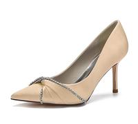 KUHAOFEU Bombas De Tacón Alto con Punta Puntiaguda para Mujer Zapatos De Fiesta con Tacón De Aguja Sexy para Boda Noche Formal,Champagne,41 EU