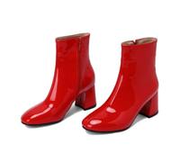 KUHAOFEU Botas de Media Pantorrilla de Punta Cuadrada para Mujer Botas Invierno Botas Cortas Tacón de Bloque Sexy Tacones Altos,Rojo,48 EU