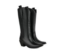 KUHAOFEU Botas Mediados Pantorrilla Mujer Tacón Bajo Caballería Bordado Botín Otoño Cowboy Western Botas,Negro,41 EU