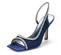 KUHAOFEU Diamantes De Imitación Sandalia De Vestir para Mujer Verano Slip on Zapatos De Tacón De Punta Cuadrada,Armada,36 EU