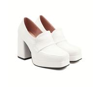 KUHAOFEU Mocasines de Tacón Alto con Plataforma para Mujer,Blanca,38 EU