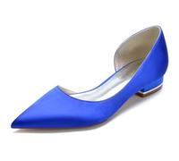 KUHAOFEU Mujer Bailarina Dedo del Pie Puntiagudo Satén Ponerse Plano Bombas de Vestir Zapatos,Azul,43 EU
