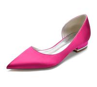 KUHAOFEU Mujer Bailarina Dedo del Pie Puntiagudo Satén Ponerse Plano Bombas de Vestir Zapatos,Fuchsia,37 EU