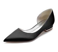 KUHAOFEU Mujer Bailarina Dedo del Pie Puntiagudo Satén Ponerse Plano Bombas de Vestir Zapatos,Negro,43 EU