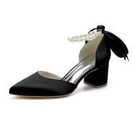 KUHAOFEU Mujer Dedo del Pie Puntiagudo Tacon Gruesos Tobillera Correa Zapatos De Vestido De Noche,Negro,36 EU