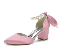 KUHAOFEU Mujer Dedo del Pie Puntiagudo Tacon Gruesos Tobillera Correa Zapatos De Vestido De Noche,Rosado,36 EU