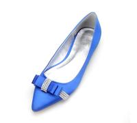 KUHAOFEU Mujer Zapatos De Novia De Tacón Bajo Bailarinas Puntiagudo Lazo Zapatos De Vestir,Azul,38 EU