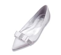 KUHAOFEU Mujer Zapatos De Novia De Tacón Bajo Bailarinas Puntiagudo Lazo Zapatos De Vestir,Blanca,39 EU