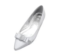 KUHAOFEU Mujer Zapatos De Novia De Tacón Bajo Bailarinas Puntiagudo Lazo Zapatos De Vestir,Plata,39 EU