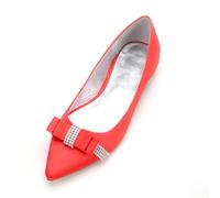 KUHAOFEU Mujer Zapatos De Novia De Tacón Bajo Bailarinas Puntiagudo Lazo Zapatos De Vestir,Rojo,38 EU