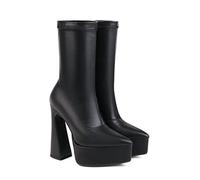 KUHAOFEU Plataforma Negro Botas Cuadrado Dedo del pie talón Grueso elástico Medio Pantorrilla Bota Gruesa apilada Plataforma Botines de Las Mujeres,Negro,45 EU