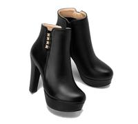 KUHAOFEU Ronda Dedo del Pie Plataforma Tacones Altos PU Cuero Cremallera Botines Vestido De Fiesta De Moda Botines Cortos De Las Mujeres,Negro,44 EU