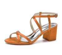 KUHAOFEU Sandalia de Verano para Mujer con Bajo Tacón Bloque Zapatos de Vestir Boda de Punta Abierta con Hebillas y Tiras,Naranja,43 EU
