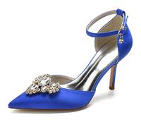 KUHAOFEU Sandalias de Tacón de Mujer Tacóns Alto de Novia Punta Cerrada Tiras Zapatos de Boda con Diamantes de imitación,Azul,37 EU