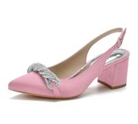 KUHAOFEU Sandalias de Tacón Mujer Punta Afilada Medio Tacón Bloque Bombas con Hebillas y Tiras en la Parte Trasera,Rosado,39 EU