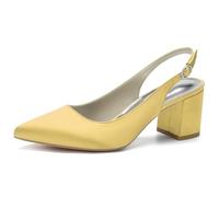 KUHAOFEU Slingback De Mujer Grueso Vestido De Tacón Zapatos Zapato Puntiagudo Rhinestone Correa De Tobillo Zapatos De Novia De Boda,Dorado,41 EU