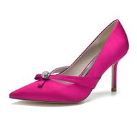 KUHAOFEU Tacón Alto para Mujer Puntiagudo Diamantes de imitación Boda Novia Zapatos de Fiesta Tacones de Aguja Slip On Vestido Bombas de Oficina,Rose Red,36 EU