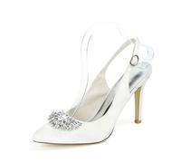 KUHAOFEU Zapato De Tacón Alto para Mujer Sandalia Destalonado con Puntiaguda Tacón Aguja Zapatos De Novia De Boda,Blanca,39 EU