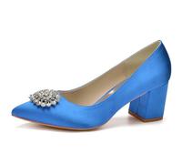 KUHAOFEU Zapatos de Boda para Mujer con Cristal Bombas de Novia de tacón Medio en Satén para Fiesta Noche,Azul,39 EU