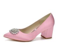 KUHAOFEU Zapatos de Boda para Mujer con Cristal Bombas de Novia de tacón Medio en Satén para Fiesta Noche,Rosado,41 EU