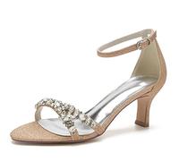 KUHAOFEU Zapatos De Boda para Mujeres Punta Abierta Tacones De Gatito Sandalia De Vestir De Fiesta Noche con Hebilla Ajustable,Champagne,40 EU