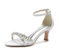 KUHAOFEU Zapatos De Boda para Mujeres Punta Abierta Tacones De Gatito Sandalia De Vestir De Fiesta Noche con Hebilla Ajustable,Blanca,43 EU