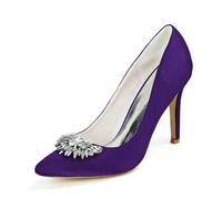 KUHAOFEU Zapatos De Tacón Aguja De Satén para Mujer Punta Aguda Tacón Alto Zapatos De Vestir para Fiestas, Bodas,Dark Purple,37 EU