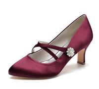 KUHAOFEU Zapatos Mary Jane para Mujer Tacones de Aguja Punta Redonda Tacones Bajos Cerrados con Correas Cruzadas para Oficina, Trabajo, Iglesia, Boda,Burgundy,41 EU